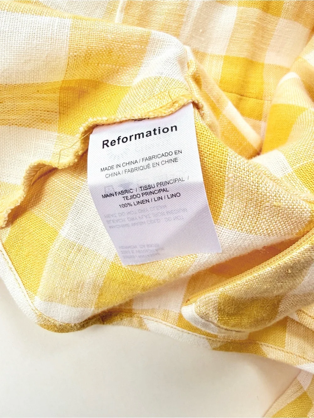 Reformation Barrett Linen Top in Dandelion Check - Corset Lace Up Yellow White 6